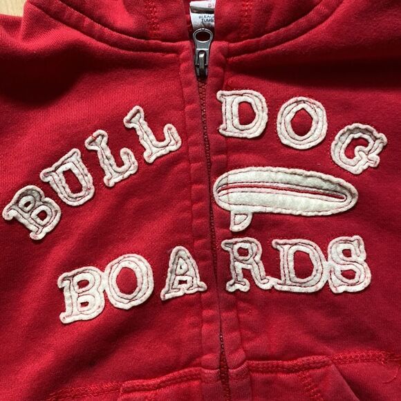 Red bulldog embroidered applique zippered hoodie, size 3T. - Picture 3 of 5